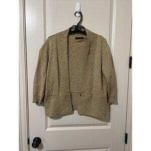 Ivanka Trump Sweater Womens Large Beige Open Front Cardigan 3/4 Sleeve